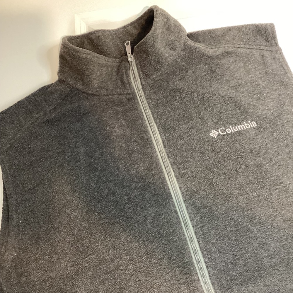 Columbia Mens Fleece Vest Charcoal Gray Full Zip Sleeveless  XL